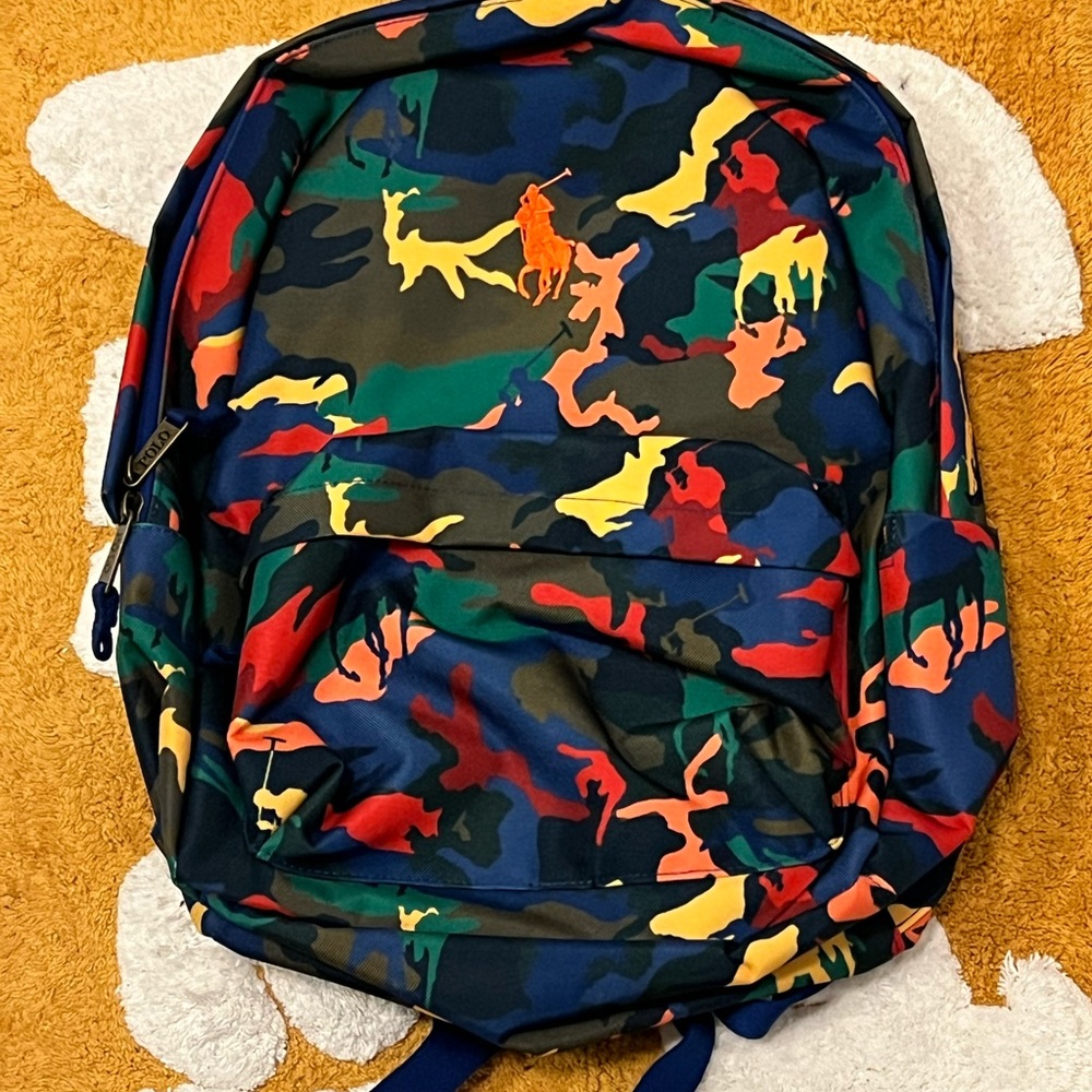 Polo Ralph Lauren Multi Color Camo Big Pony Backpack Size L New Rare